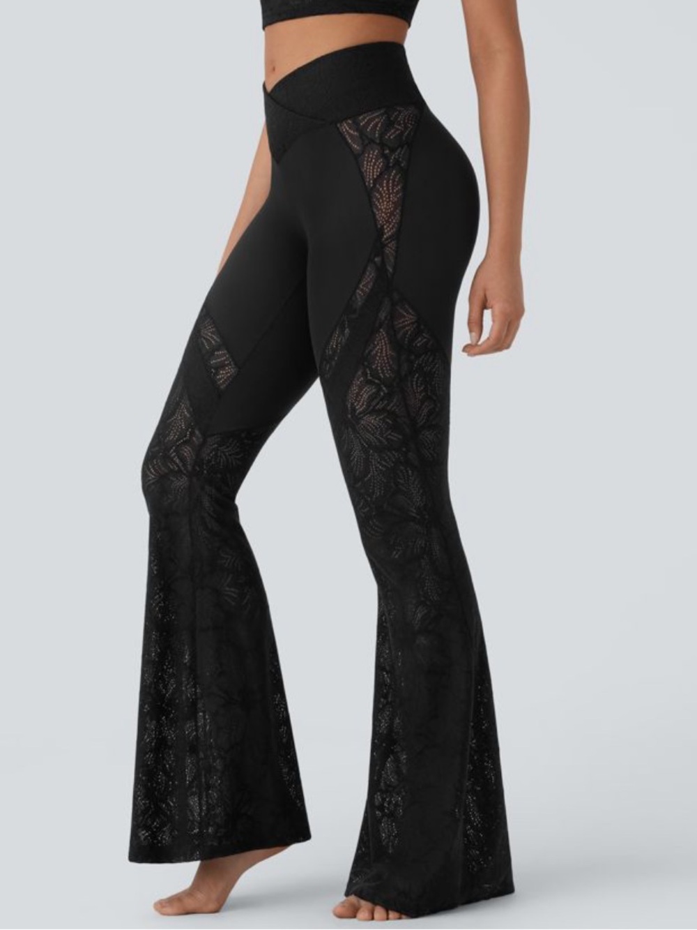 HALARA Black High-Waist Lace Flare Leggings - Picture 2 of 7